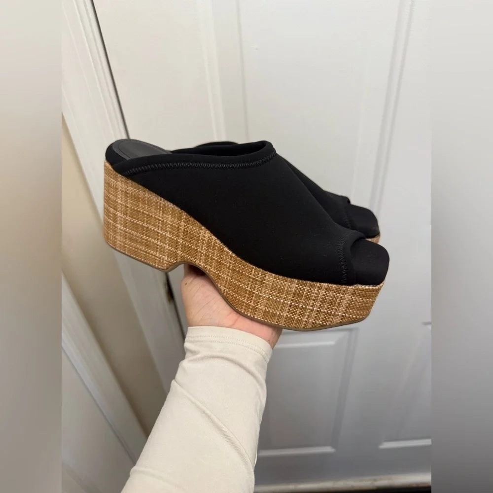 Lafayette 148 Neoprene And Raffia Platform Sandal Size 38.5 Summer Contemporary